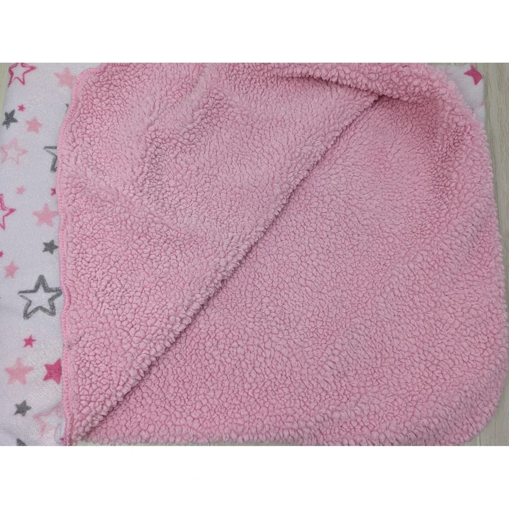 Kidgets Baby Blanket  Pink Grey Stars‎ Sherpa back